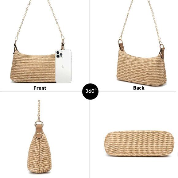 Women Straw Shoulder Bag Small Woven Beach Tote Purse Summer Casual - Picture 4 of 6